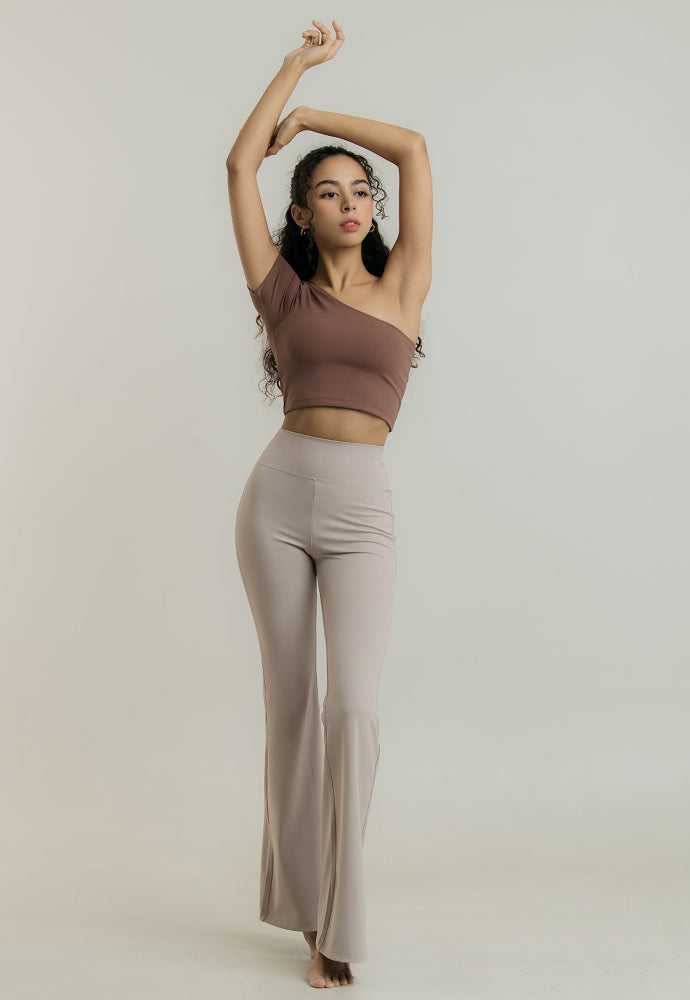 AIRLIGHT ONE SHOULDER CROP TOP HUSH COCOA