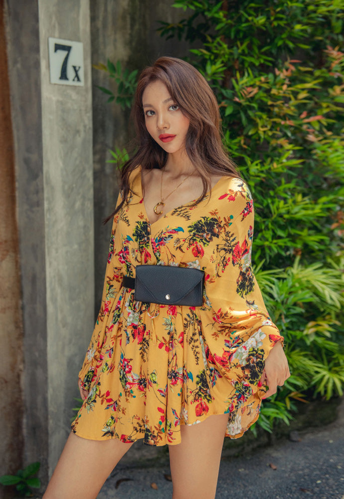 KOREA AVENUE KOREAN FASHION | BEACHWEAR | JENA FLOWER MINI DRESS YELLOW