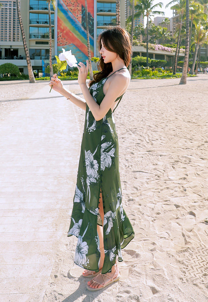 Green Floral Print Wrap Midi Dress | SilkFred US