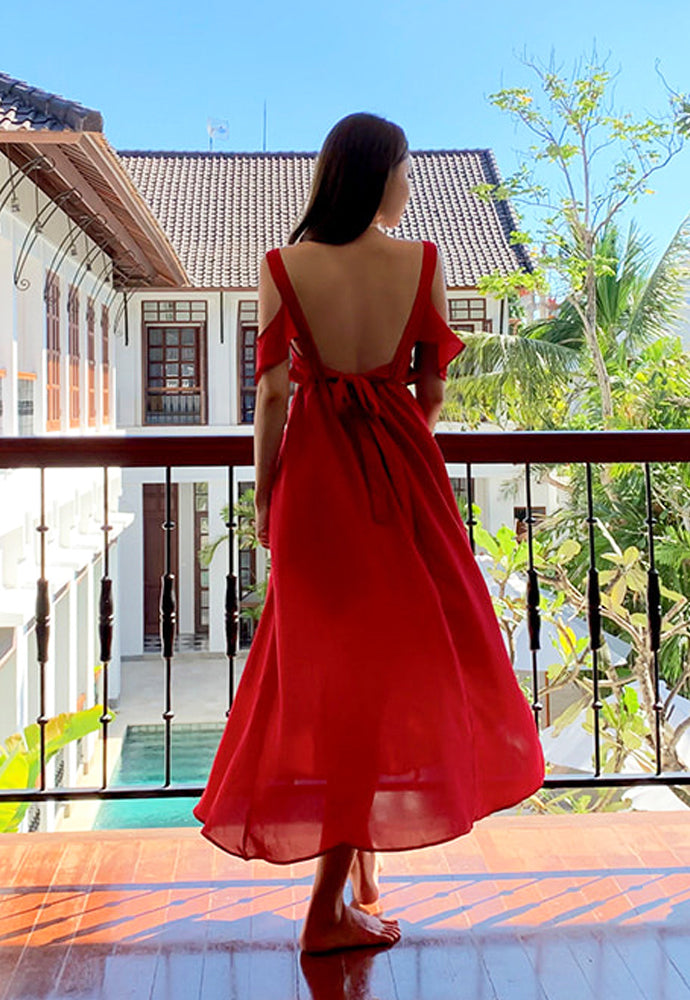 avenue red dress Mid-Length Poplin Dress