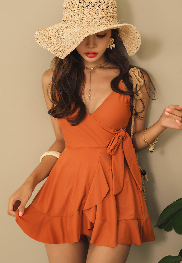 orange swim dress Citrus Orange Short Sleeve One Piece Swimsuit - All Swim